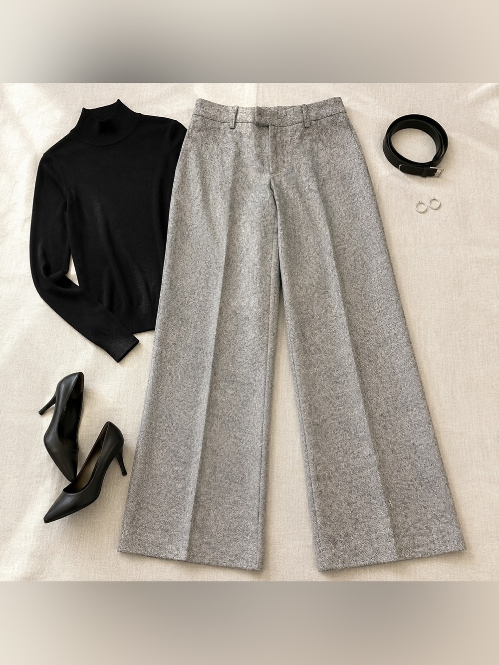 Express Editor Wide Leg Wool/Silk Blend Trousers Gray Black Size 6 - Picture 2 of 10